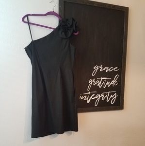 One shoulder black cocktail dress